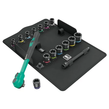 WERA 8100 SB 12 Zyklop Comfort Racsnis hajtókar 3/8&quot;x230mm + dugókulcs készlet 16 részes (8-24mm)