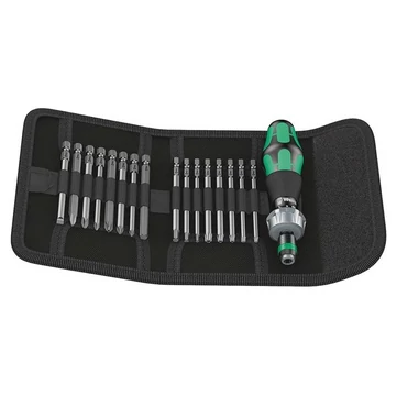 WERA Kraftform Kompakt 60 RA Bitkészlet nyéllel, racsnis, hosszított, 1/4&quot;, 50Nm, 17db-os