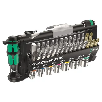 WERA Tool-Check PLUS Racsnis hajtókar 1/4&quot;x87mm + csavarhúzó bit -és dugókulcs készlet 39 részes