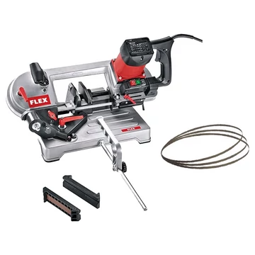 FLEX SBG 4910 Fémvágó szalagfűrész, elfordítható +3db fűrésszalag +mágneses befogópofa (406.236)