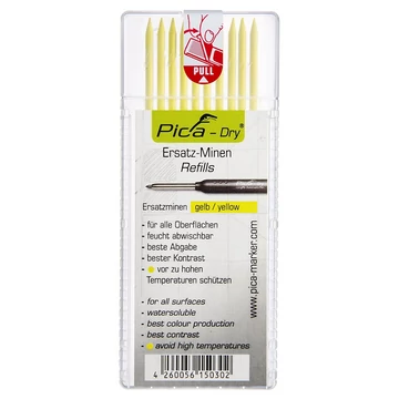 PICA DRY Jelölőmarker betét, letörölhető 2,8x125mm 10db (Sárga) (4032)