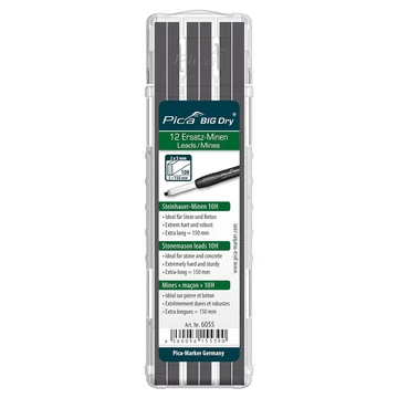 PICA BIG DRY Kőműves jelölőmarker betét 10H grafit 2x5x150mm 12db (Fekete) (6055)