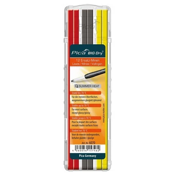 PICA BIG DRY Jelölőmarker betét, 2B grafit 2x5/150mm 12db (Szürke/Piros/Sárga) (6070)