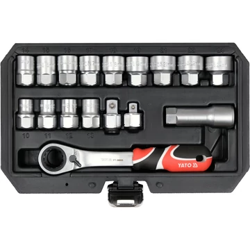 YATO Hatlapú, spline dugókulcs készlet racsnival 1/2&quot; 3/8&quot; 10-24mm 17db-os (YT-38653)