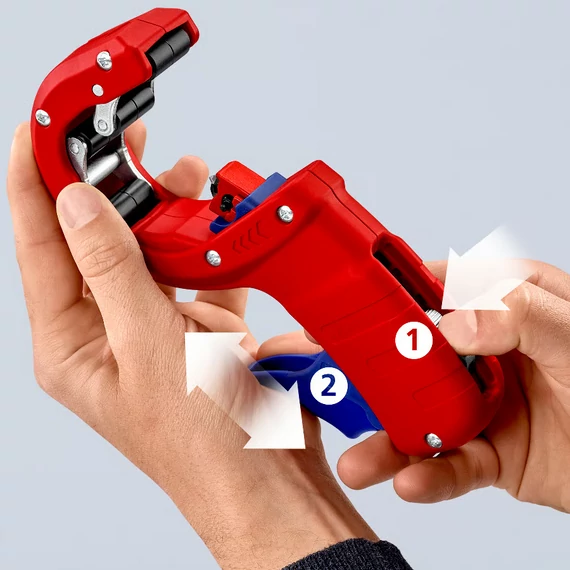 KNIPEX DPT50 Csővágó vastag falú műanyag csövekhez, 32/40/50mm, 2,5-3,5mm (90 23 02 BK)