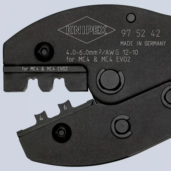 KNIPEX PreciForce Krimpelő fogó MC4/MC4 EVO 2 csatlakozókhoz, 4-6mm2, AWG12-10, 220mm (97 52 42)
