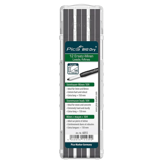 PICA BIG DRY Kőműves jelölőmarker betét 10H grafit 2x5x150mm 12db (Fekete) (6055)
