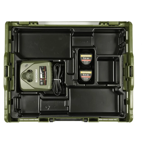 PROXXON LBX/TL3 Akkumulátor (2x3,0Ah/10,8V) + töltő 12,6V, 8A, 230V L-BOXX kofferben