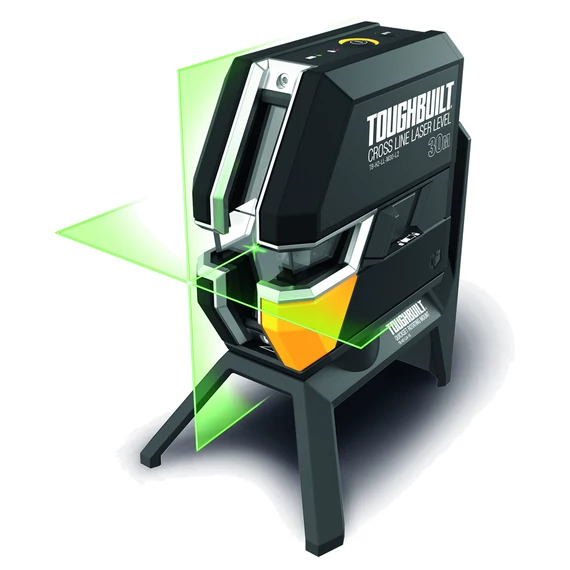 TOUGHBUILT Zöld önszintező keresztvonalas lézer IP54 30m (3xAA) (TB-H2-LL-M30-L2)