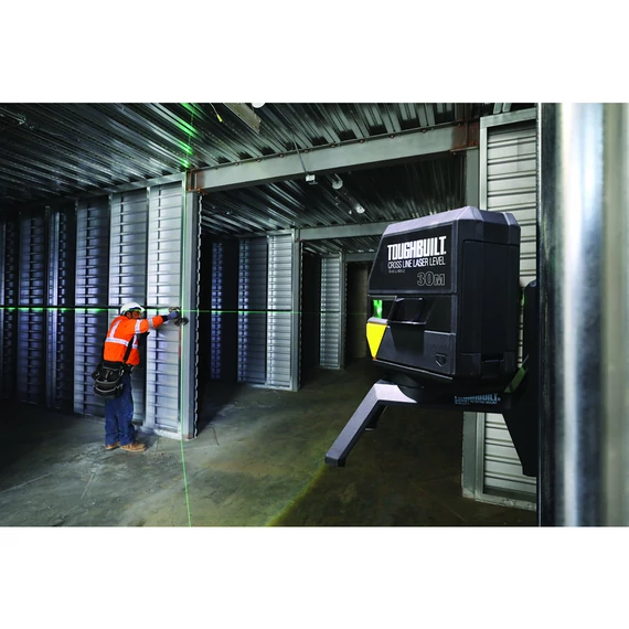 TOUGHBUILT Zöld önszintező keresztvonalas lézer IP54 30m (3xAA) (TB-H2-LL-M30-L2)