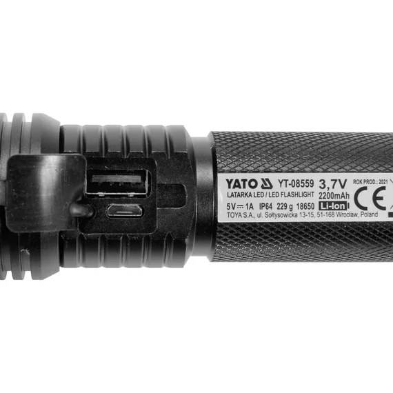 YATO Akkus LED zseblámpa/powerbank 10W IP64 900lm (Li-Ion 2200Ah 3,7V) (YT-08559)