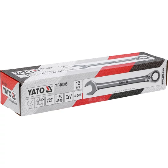 YATO Racsnis csillag-villáskulcs készlet, irányváltós, 8-19mm, 12db-os