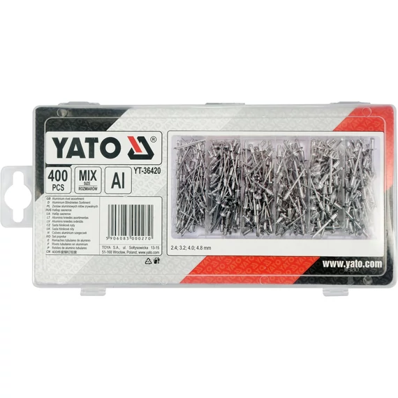 YATO Alumínium popszegecs készlet 2,4-4,8mm 400db-os (YT-36420)