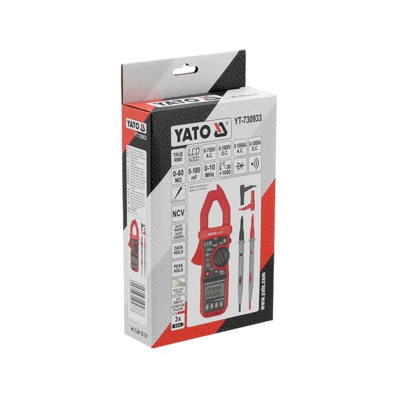 YATO Digitális lakatfogó TRUE RMS AC/DC, 10MA-1000A (YT-730933)