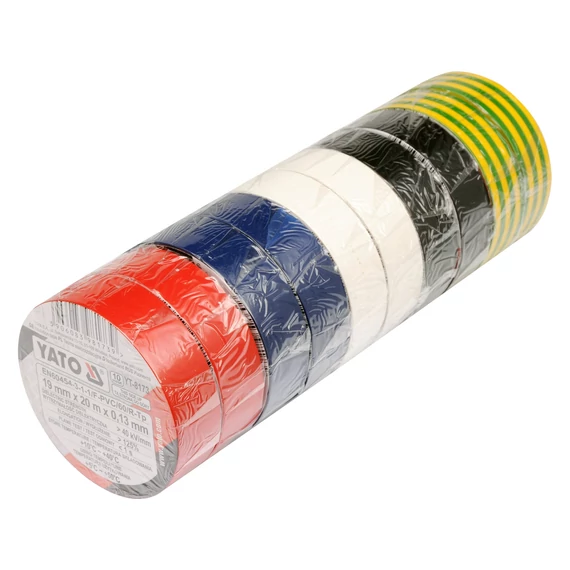 YATO Szigetelőszalag 19x0,13mm/20m (10db/csomag) (Piros/Kék/Fehér/Fekete/Zöld-Sárga) (YT-8173)