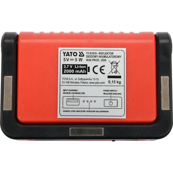 YATO Akkus COB LED reflektor 5W, 300lm, USB töltő (YT-81819)