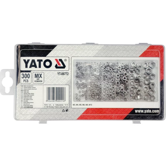 YATO Hatlapú csavaranya készlet M3-M10 300db-os (YT-06772)